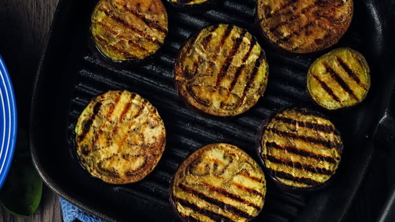 grilled eggplant on griddle