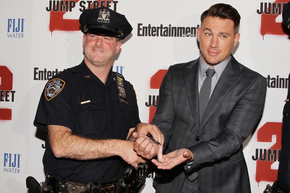 Channing Tatum has some fun at the "22 Jump Street" premiere at AMC Lincoln Square Theater on June 4 in New York City. 