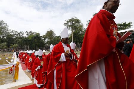 Bishops arrive before a mass by Pope Francis in Kampala, Uganda, November 28, 2015. REUTERS/Stefano Rellandini