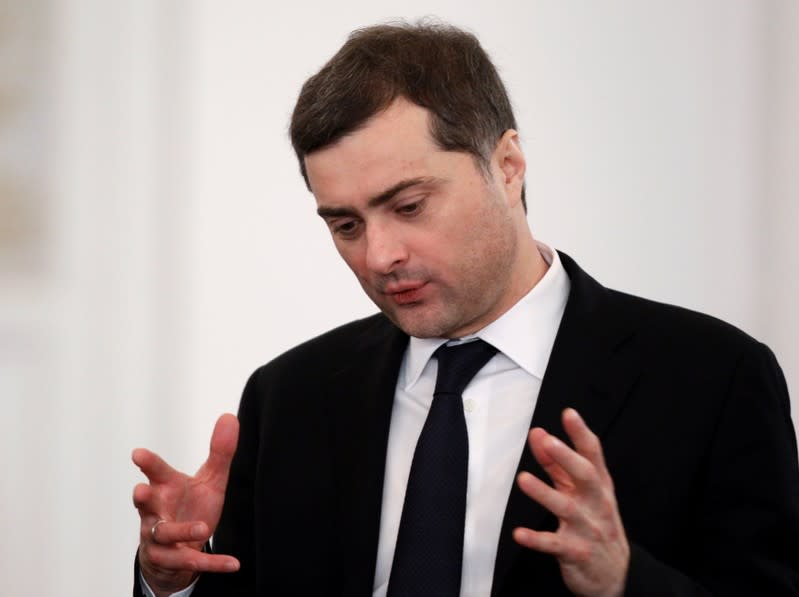FILE PHOTO: Top-level Kremlin adviser Surkov speaks before Russian President Medvedev's last annual state of the nation address at the Kremlin in Moscow