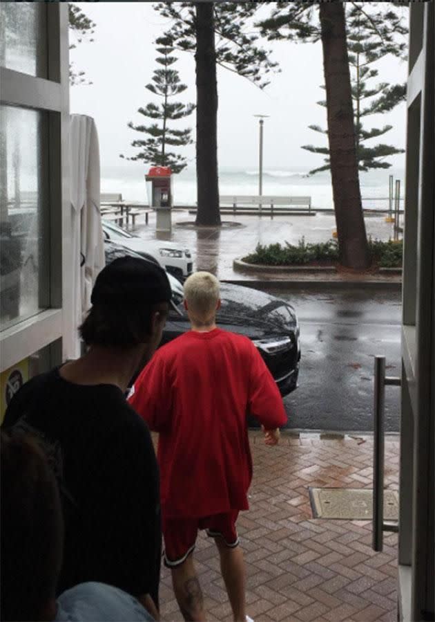 Justin leaving Manly Wine bar in Sydney. Source: Instagram