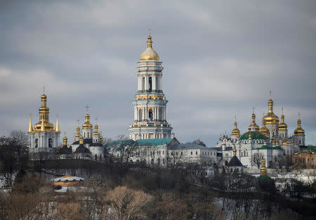 FILE PHOTO: A general view shows a bell tower and domes of the Kiev Pechersk Lavra monastery in Kiev, Ukraine January 22, 2017. REUTERS/Gleb Garanich/File Photo