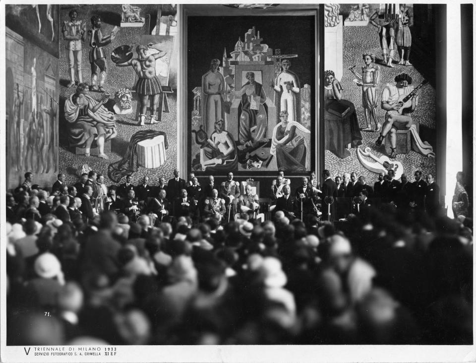 Opening ceremony of the Triennale in 1933. Among the guests, the King of Italy Vittorio Emanuele III di Savoia.