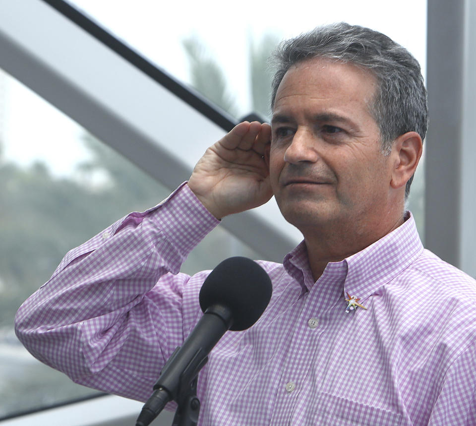 Tampa Bay Rays Principal Owner Stuart Sternberg listens to a question at a press conference at the Dali Museum in St. Petersburg, Fla., Tuesday, June 25, 2019. Sternberg spoke about exploring the prospect of playing some future home games in Montreal. (Scott Keeler/Tampa Bay Times via AP)