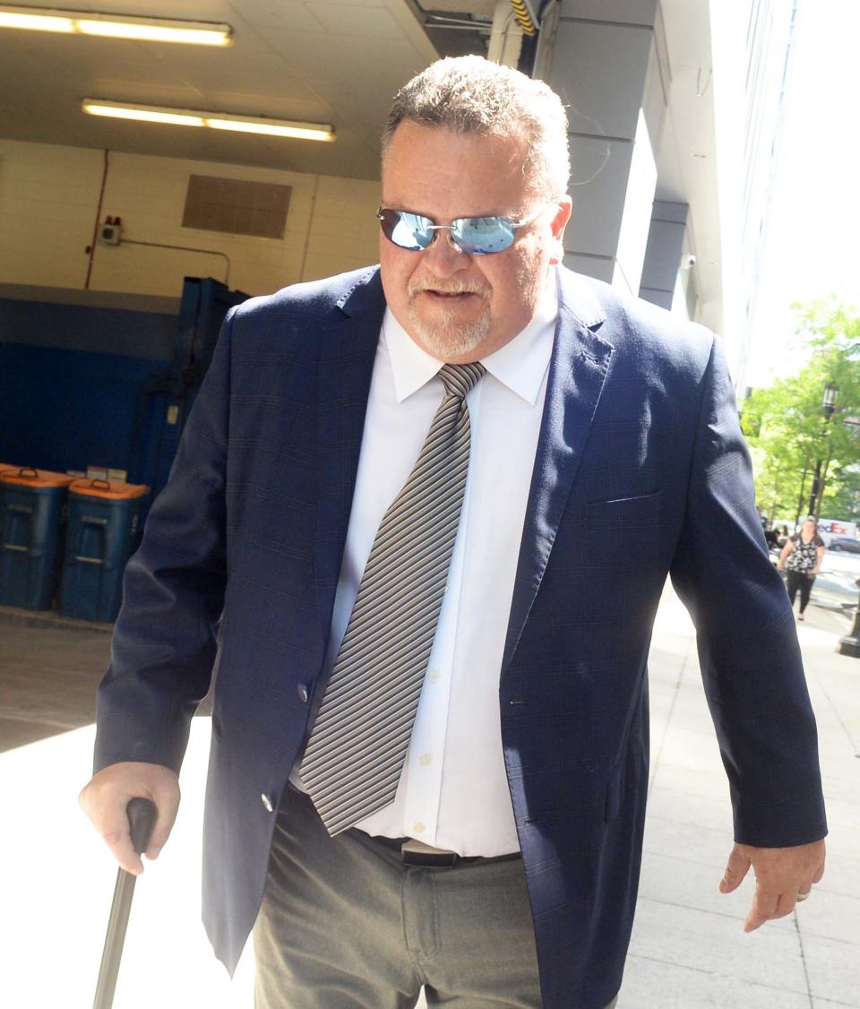 Fall River businessman David Hebert leaves the John Joseph Moakley Federal Courthouse in Boston after his sentencing hearing on Wednesday,June 15, 2022 after pleading guilty to several counts of bribery and extortion.