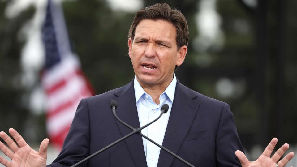 PHOTO: Republican presidential candidate Florida Gov. Ron DeSantis speaks at a campaign event, Sept. 29, 2023, in Long Beach, Calif. (Mario Tama/Getty Images)