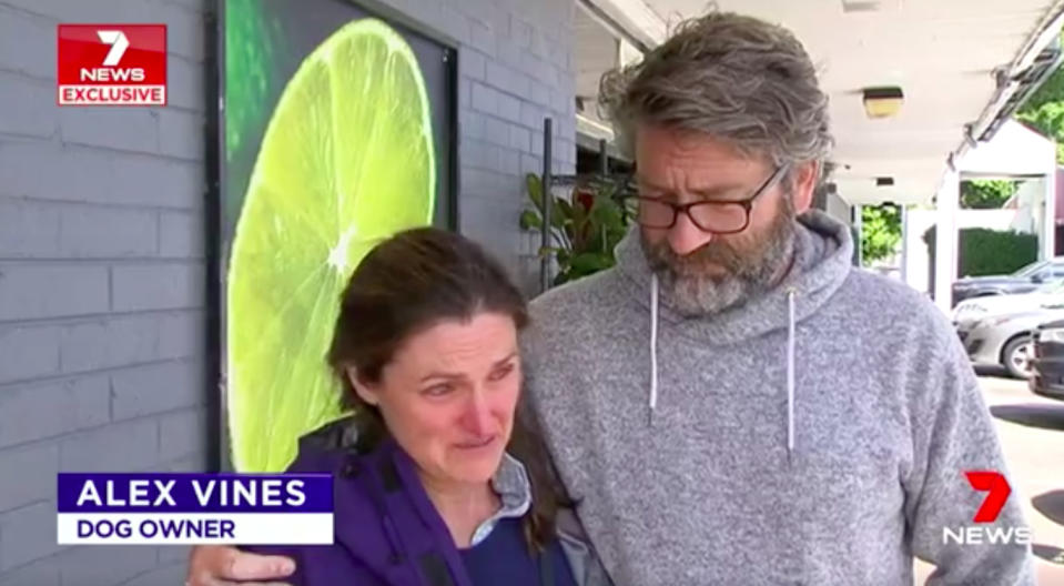 Dog owner Alex Vines, left, is devastated that Pippy has been stolen. Source: 7 News