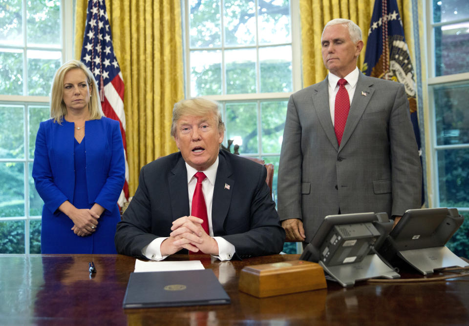 President Donald Trump has regularly lambasted Homeland Security Secretary Kirstjen Nielsen in front of other Cabinet members, unhappy with her work to implement his immigration policy. (Photo: ASSOCIATED PRESS)