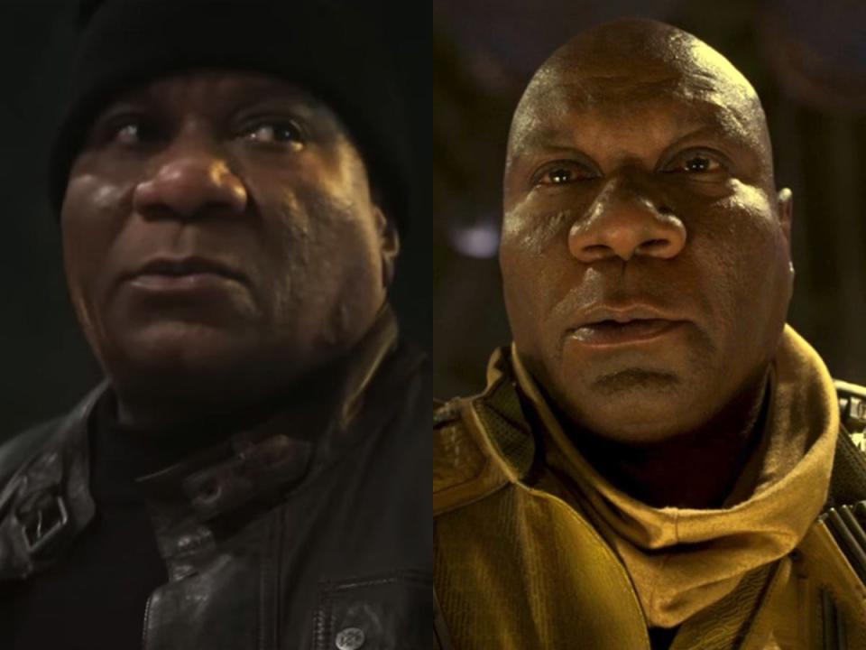 On the left: Ving Rhames in "Mission: Impossible — Dead Reckoning Part One." On the right: Rhames in "Guardians of the Galaxy Vol. 2."