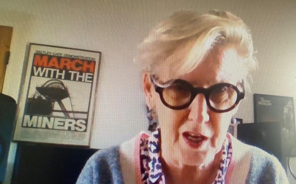 The Zoom call featuring the poster about the striking miners