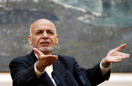 FILE PHOTO: Afghan President Ashraf Ghani speaks during a news conference in Kabul, Afghanistan July 15, 2018. REUTERS/Mohammad Ismail/File Photo