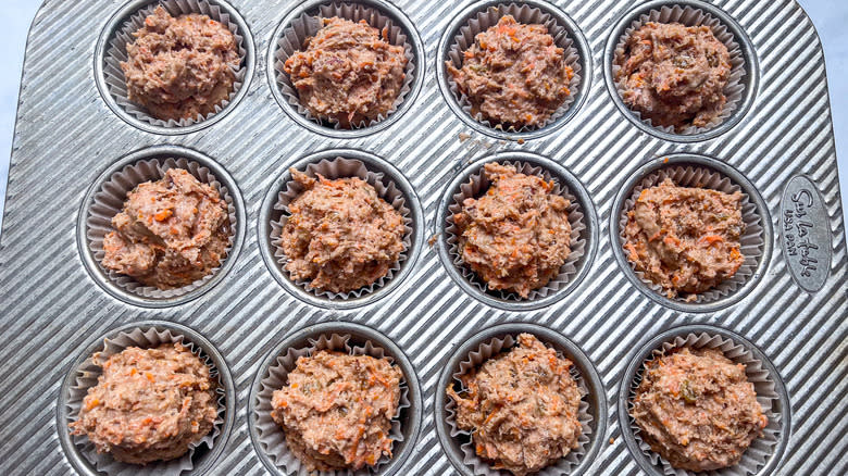 muffin batter in muffin pan