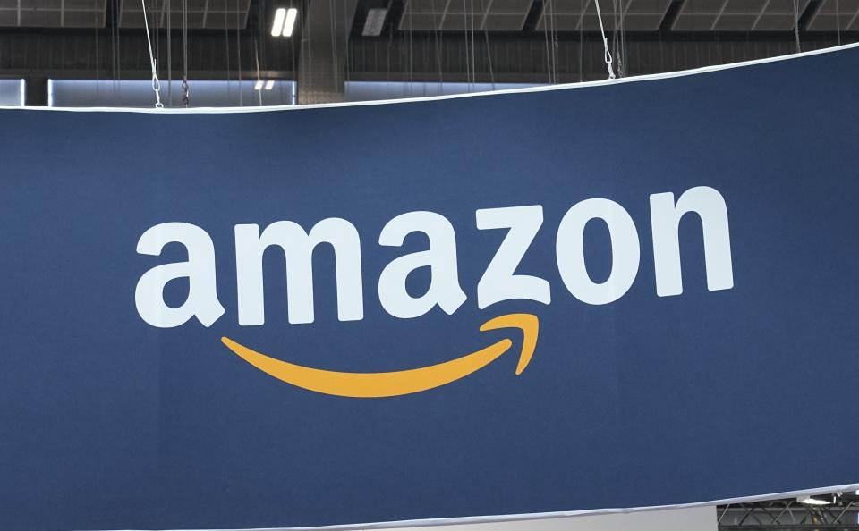 FILE - The Amazon logo is photographed at the Vivatech show in Paris, June 15, 2023. (AP Photo/Michel Euler)