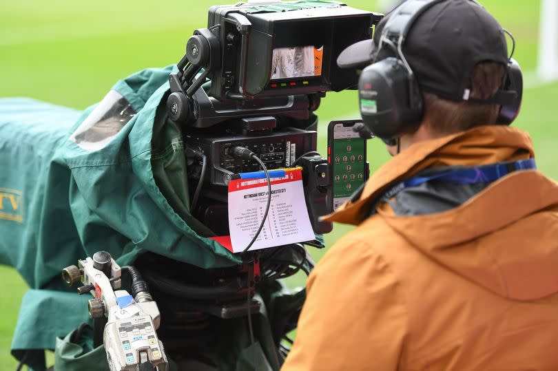 TV camera ready for the action during a Premier League match.