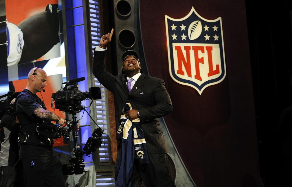 Jason Smith was selected second overall in the 2009 NFL draft, behind the Lions Matthew Stafford. (Getty Images)