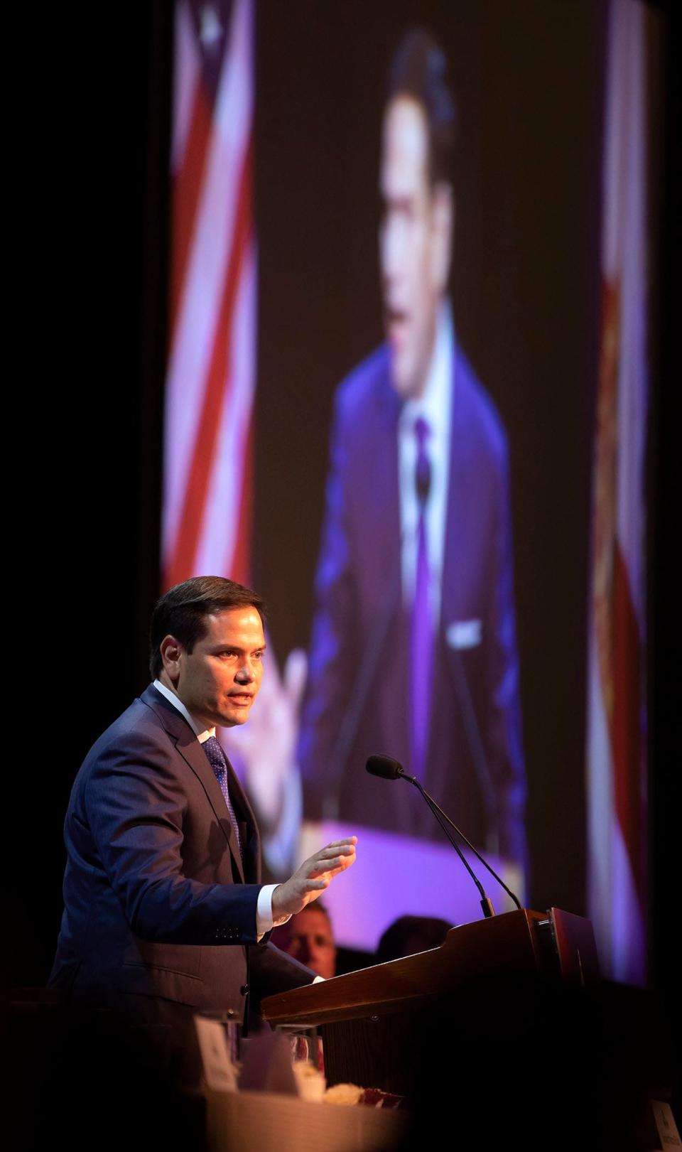 Sen. Marco Rubio speaks at the Forum Club luncheon at the Kravis Center in West Palm Beach on August 21, 2019. [ALLEN EYESTONE/palmbeachpost.com] 