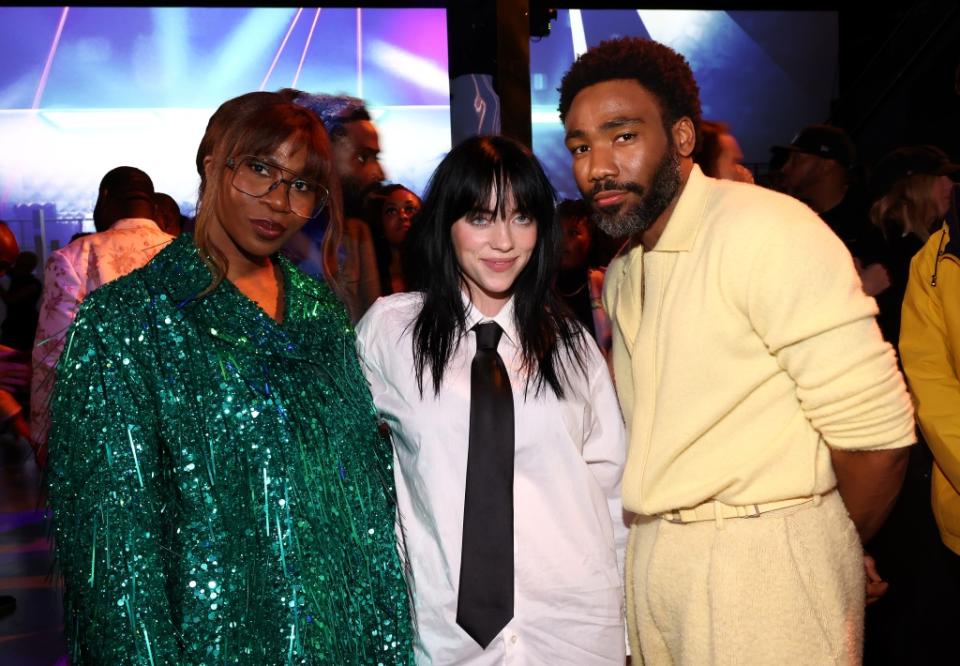 LOS ANGELES, CALIFORNIA - MARCH 14: (L-R) Janine Nabers, Billie Eilish and Donald Glover attend the "Swarm" Red Carpet Premiere and Screening in Los Angeles at Lighthouse Artspace LA on March 14, 2023 in Los Angeles, California. (Photo by Tommaso Boddi/Getty Images for Prime Video)