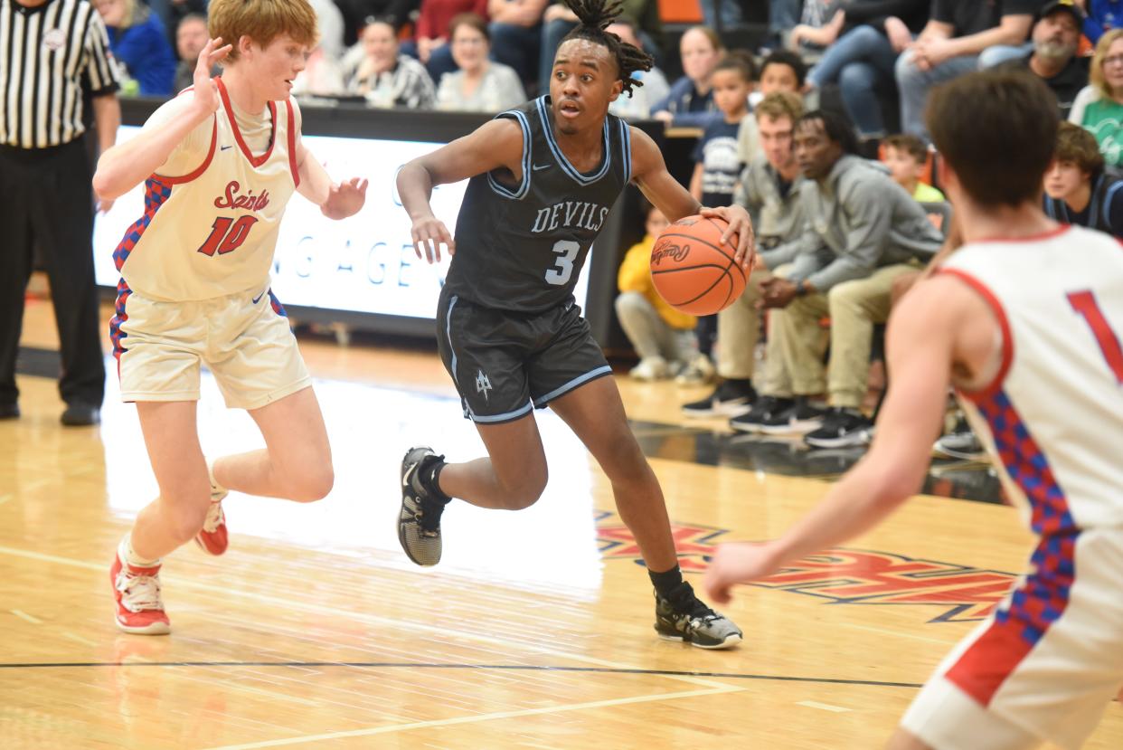 Richmond's Justin Smalls dribbles the ball during a game earlier this season.