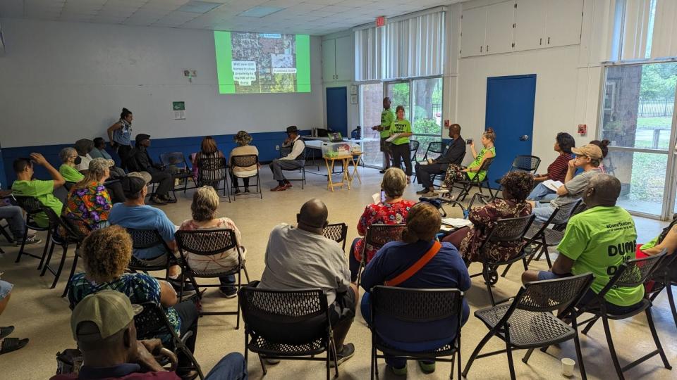 Residents gather to discuss the Florence Landfill in their neighborhood.