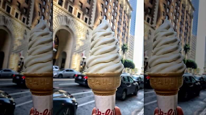 Holding Icedream in front of Chick-fil-A meal