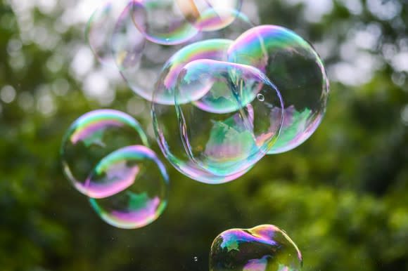 Soap bubbles floating in air