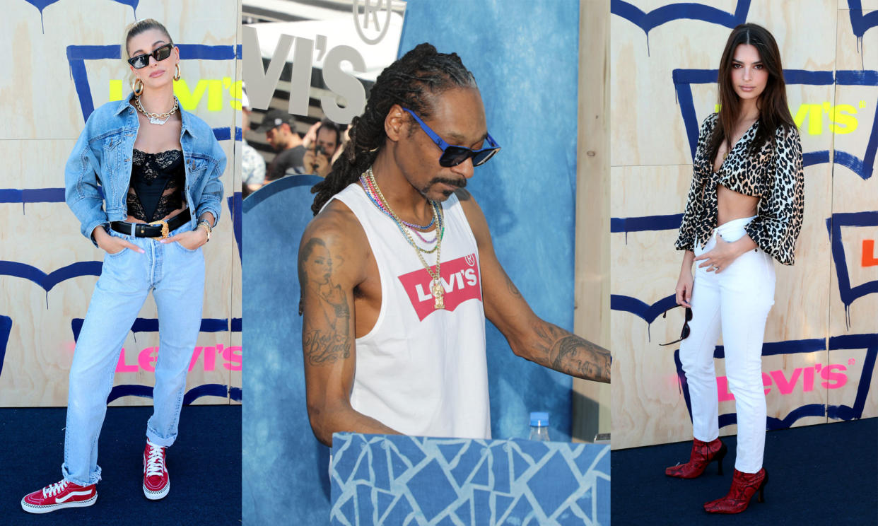 Hailey Bieber, Snoop Dogg and Emily Ratajkowski at Levi's Party in the Desert Coachella event in Indian Wells, CA (Photo: Levi's)