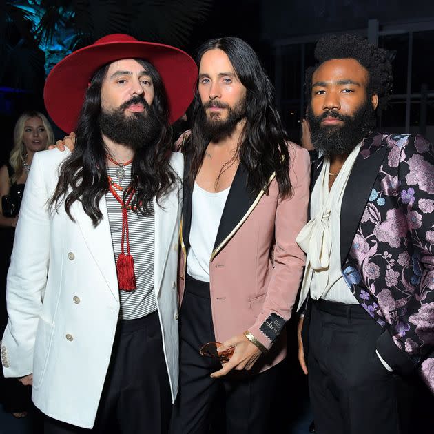 Alessandro Michele, Jared Leto and Donald Glover, all wearing Gucci, and all sporting too-long beards at the 2019 LACMA Art + Film Gala in Los Angeles, California.