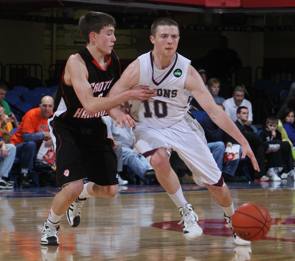 Pat McGuinness, pictured during an Albertus Magnus basketball game at the Westchester County Center on Feb. 29, 2012, was named Clarkstown South's new boys basketball coach.