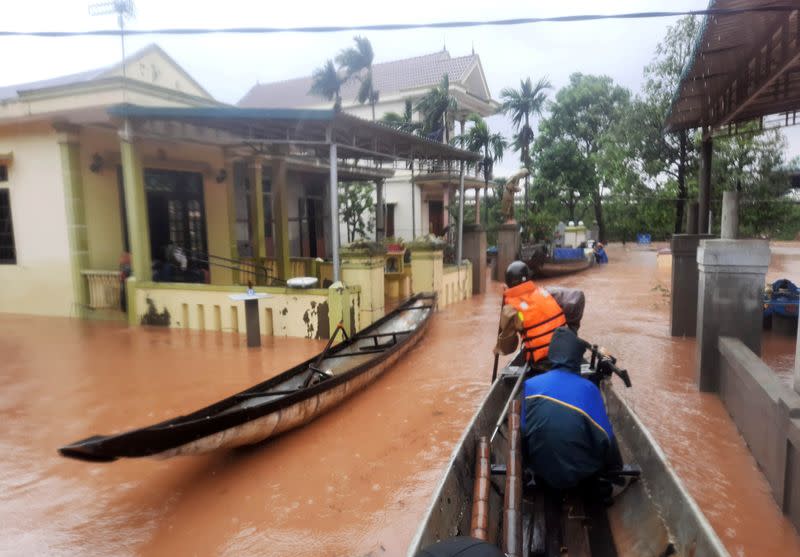 A flooded village is seen in Quang Tri province