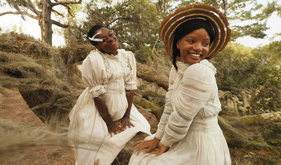 Phylicia Pearl Mpasi as Young Celie and Halle Bailey as Young Nettie in 