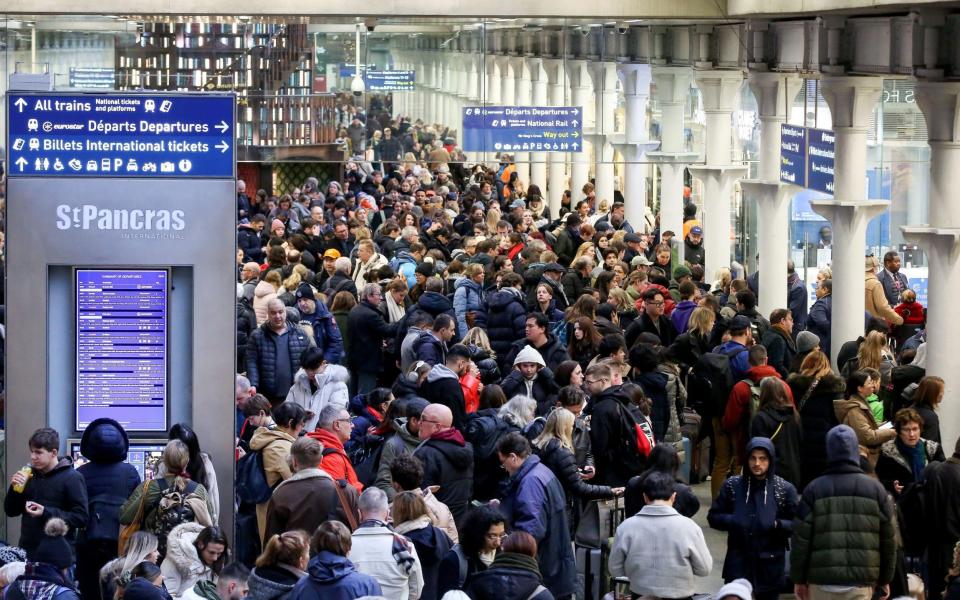 Passengers stranded at St Pancras International station in London