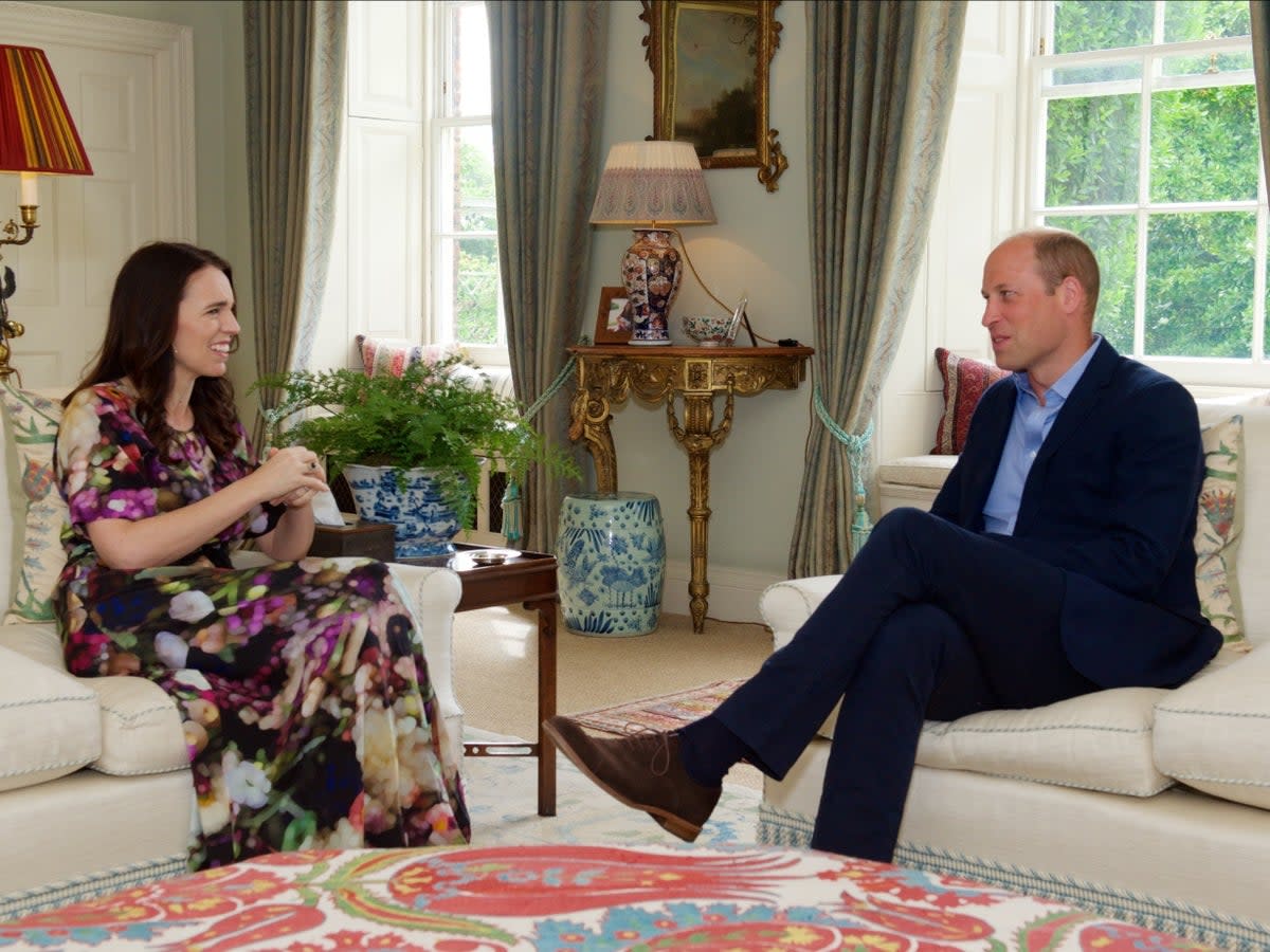 Handout photo issued by Kensington Palace of the Duke of Cambridge meeting New Zealand Prime Minister Jacinda Ardern at Kensington Palace (PA)