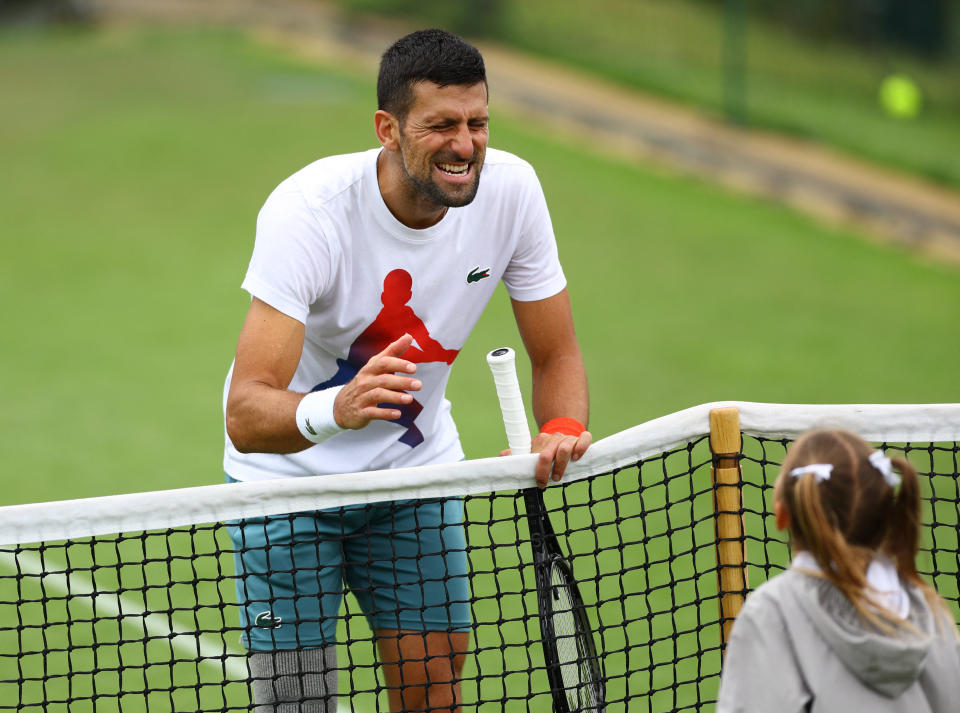 Serbia's Novak Djokovic during a practice session at Wimbledon, where he advanced to the semi-finals without playing a shot (Reuters via Beat Media Group subscription)