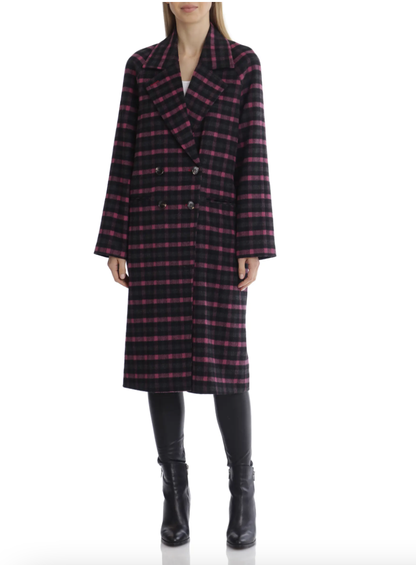 Avec Les Filles Print Double Breasted Walking Coat in pink and black check