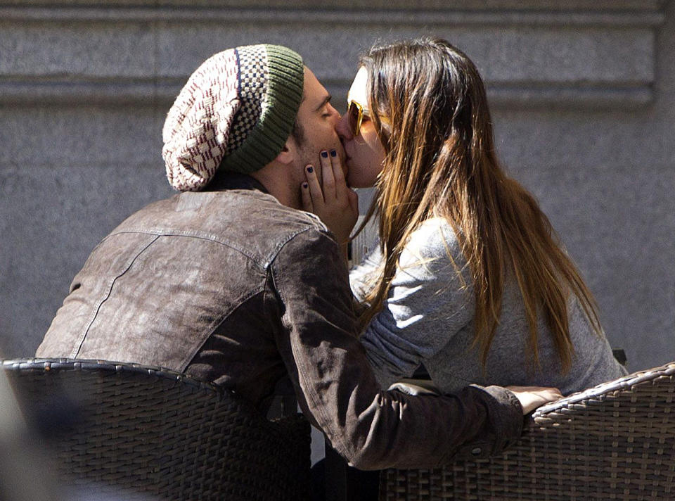 MADRID, SPAIN - MARCH 09:  Miguel Angel Silvestre and Blanca Suarez are seen kissing each other on March 9, 2012 in Madrid, Spain.  (Photo by Europa Press/Europa Press via Getty Images)