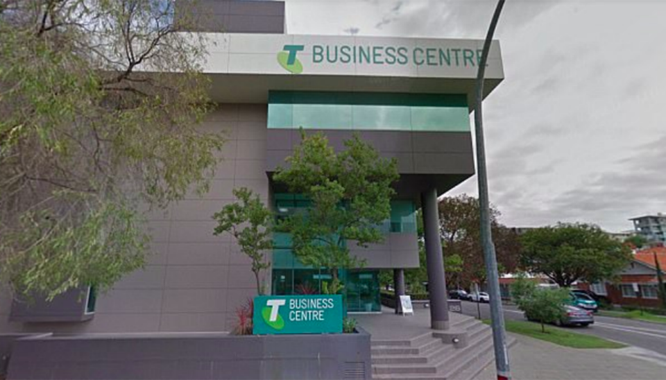 A sign promoting the NBN at the Telstra Business Centre in West Perth had a few basic errors. Source: Google Maps