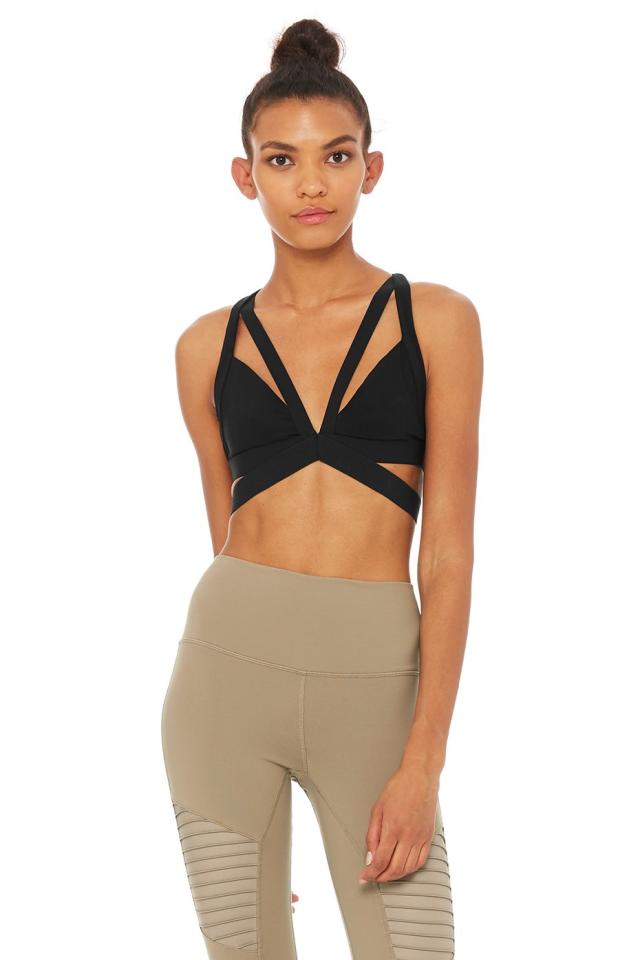 ALO yoga bra, black and black mesh, size M