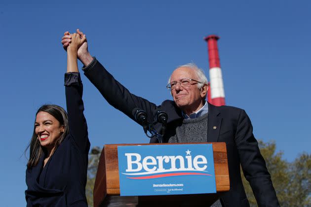 Rep. Alexandria Ocasio-Cortez (D-N.Y.), left, endorsed Sanders at a rally in Queens on Oct. 19. Her support sparked a comeback for Sanders who suffered a heart attack weeks earlier. (Photo: Kena Betancur/Getty Images)