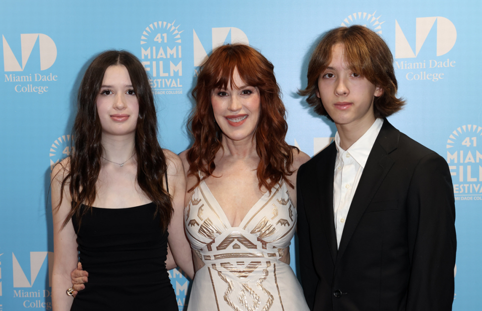 L-R Adele Gianopoulos, Molly Ringwald and Roman Gianopoulos attend the Variety Creative Vanguard Award presentation at the Miami Film Festival on April 6, 2024.