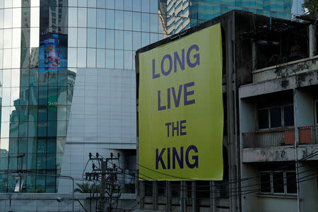 A banner is seen on a street during the coronation of King Maha Vajiralongkorn in Bangkok, Thailand, May 4, 2019. REUTERS/Jorge Silva