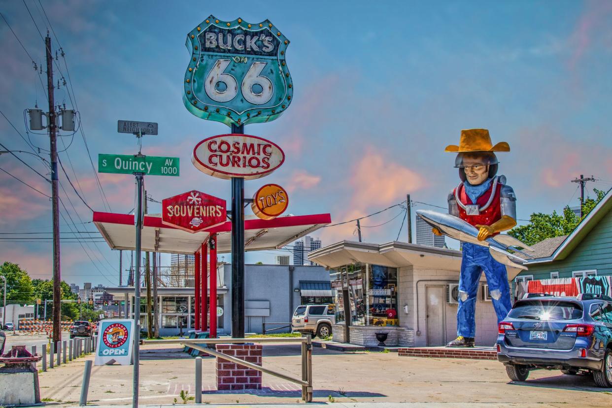 Curio and Souvenir Shop Along U.S. Route 66 in Tulsa, Oklahoma, during a sunny day