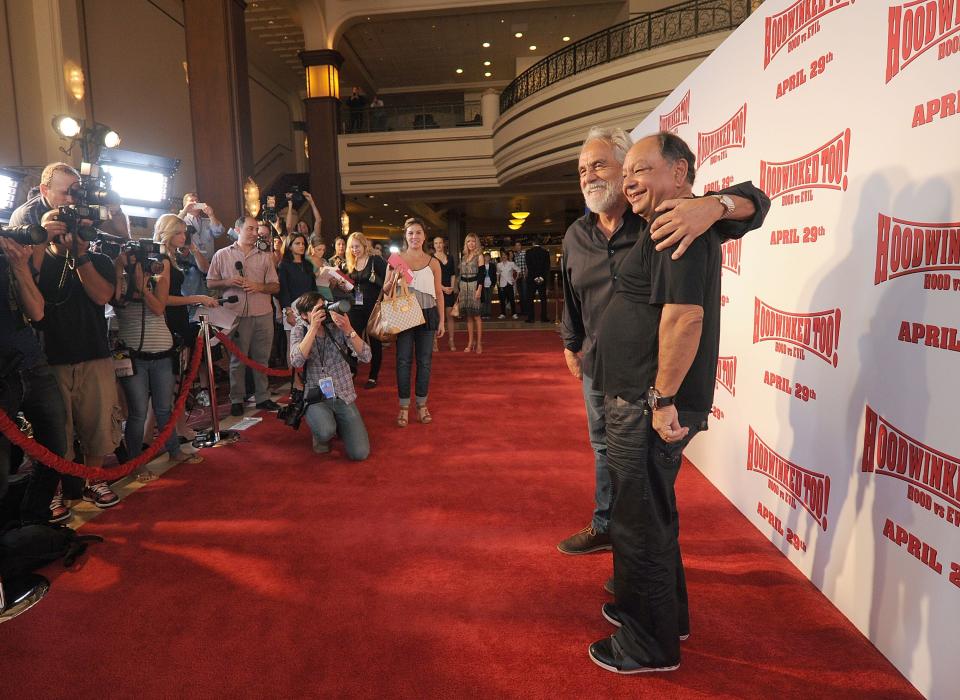 Actors Tommy Chong and Cheech Marin attend the "Hoodwinked Too! Hood vs. Evil"  at the Pacific Theaters at The Grove on April 16, 2011 in Los Angeles, California.