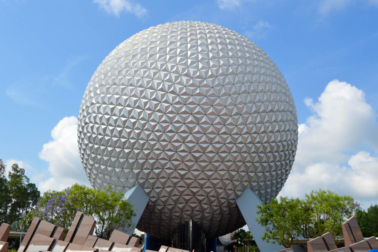 This is the Spaceship Earth ride which stands at the entrance to Epcot at Walt Disney World