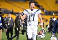 Dec 2, 2018; Pittsburgh, PA, USA; San Diego Chargers quarterback Philip Rivers (17) leaves the field after beating the Pittsburgh Steelers 33-30 at Heinz Field. Mandatory Credit: Philip G. Pavely-USA TODAY Sports