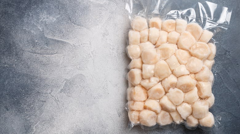 frozen scallops in plastic package