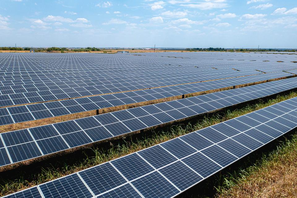 This is a view of the 144-megawatt East Blackland Solar Project near Pflugerville, Texas.