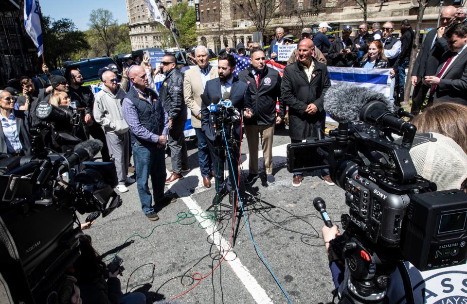 U.S. Rep. Mike Lawler was among officials who spoke to the media across the street from Columbia University in Manhattan on April 22, 2024, after school officials closed the campus and made all classes remote.  This came after hundreds of anti-Israel and pro-Palestinian protesters took over large parts of the campus last week.