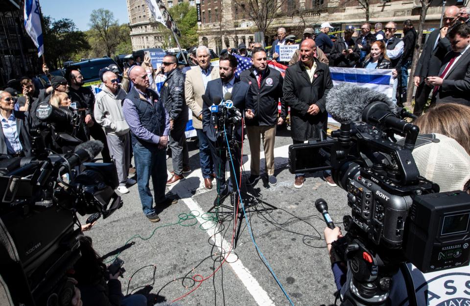 U.S. Rep. Mike Lawler was among the officials who spoke to the media across the street from Columbia University in Manhattan on April 22, 2024, after school officials closed the campus and made all classes remote.  This comes after hundreds of anti-Israeli and pro-Palestinian protesters occupied much of the campus last week.