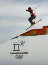 <p>Alex Beaulieu-Marchand, of Canada, jumps during the men’s slopestyle qualifying at Phoenix Snow Park at the 2018 Winter Olympics in Pyeongchang, South Korea, Sunday, Feb. 18, 2018. (AP Photo/Kin Cheung) </p>