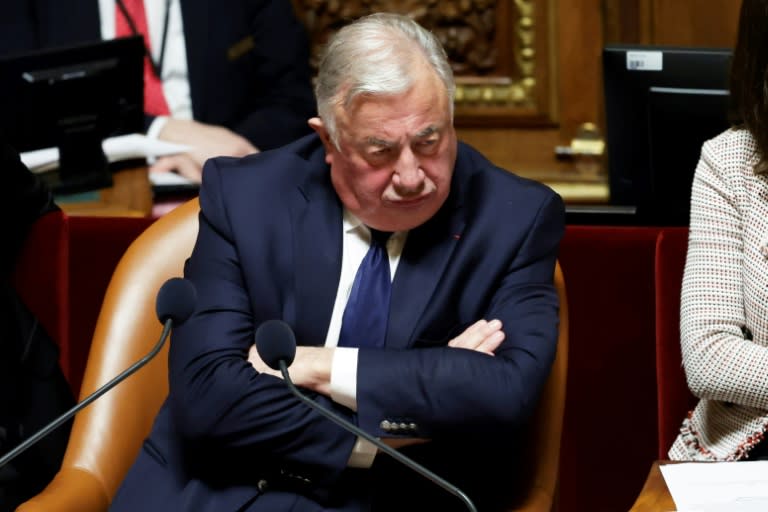 Le président du Sénat Gérard Larcher (LR), le 28 février 2024 au Sénat à Paris (STEPHANE DE SAKUTIN)